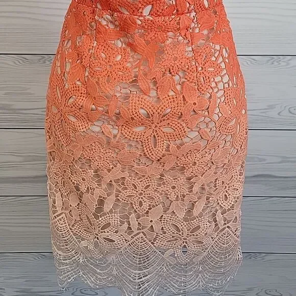 A.Peach crocheted lace halter dress in sunburnt orange Women's Size S - Picture 3 of 12